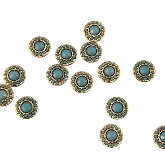 Gold Round Beads With Turquoise Accent Stones For Jewelry Crafting & DIY Project - Picture 1 of 5